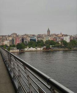 Bridge over river with buildings in background