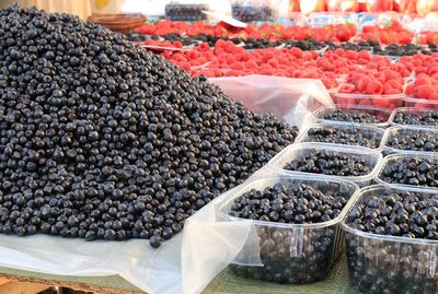 High angle view of fruits for sale at market stall