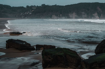 Scenic view of rocky beach