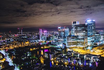 Illuminated cityscape at night