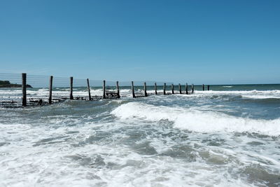 Scenic view of sea against clear sky