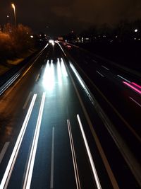 Light trails on road at night