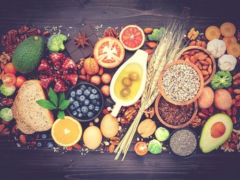 High angle view of food on table