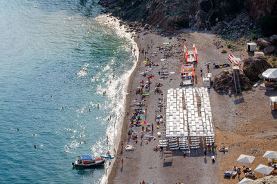 High angle view of people on beach