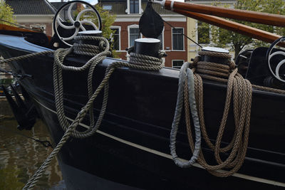 Close-up of rope tied on boat