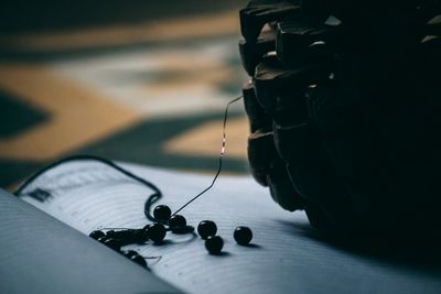 Close-up of motorcycle on table