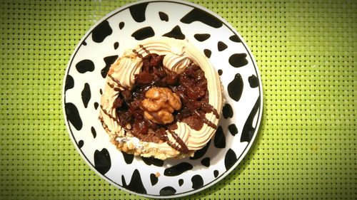 Directly above shot of ice cream served in plate