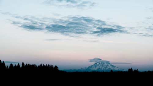 Scenic view of silhouette mountain against sky