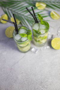 High angle view of drink on table