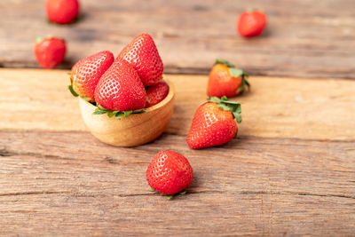 Close-up of strawberries on table