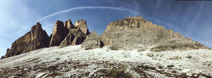 Panoramic view of snowcapped mountains against sky