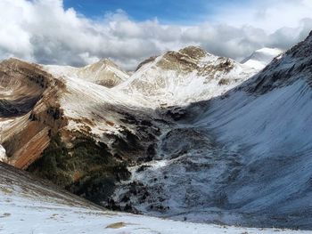 Scenic view of snowcapped mountains against sky