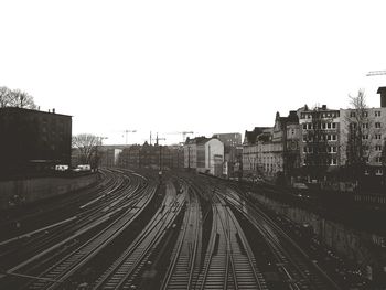 Railroad tracks against clear sky