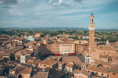 High angle view of buildings in city