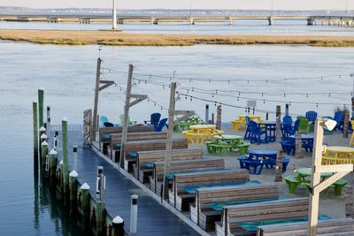 High angle view of pier on beach