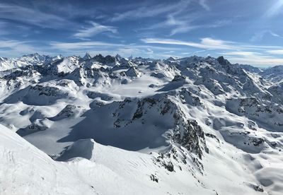 Scenic view of snowcapped mountains against sky