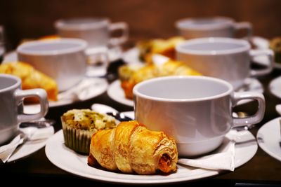 Close-up of breakfast served on table