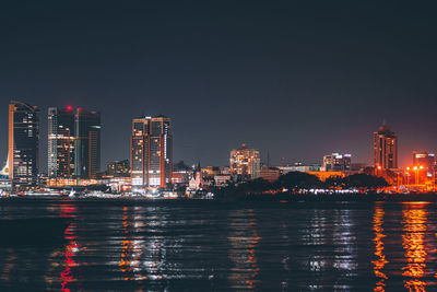 Illuminated buildings in city at night