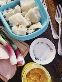 High angle view of food on table