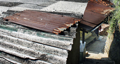 High angle view of wooden roof