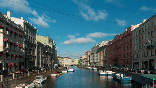 Canal amidst buildings in city against sky