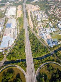 High angle view of street amidst buildings in city