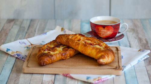 High angle view of breakfast on table