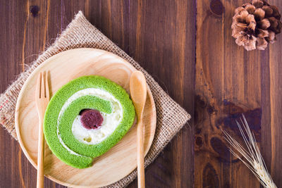 High angle view of dessert on table