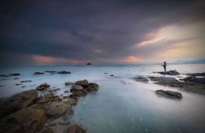 Scenic view of sea against sky during sunset