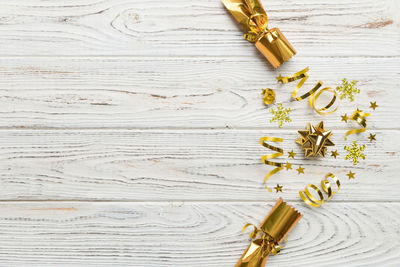 Directly above shot of christmas decorations on table