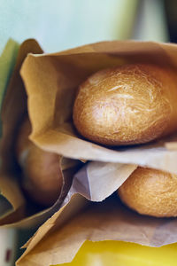 Close-up of bread in paper bag