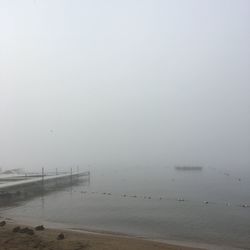 Scenic view of sea against sky during foggy weather