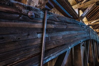 Low angle view of log cabin