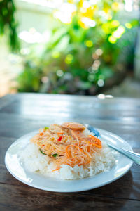 Close-up of food served in plate