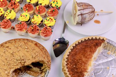 High angle view of cake on table