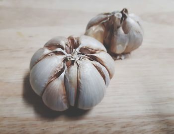Close-up of garlic on table