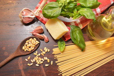 High angle view of vegetables on table