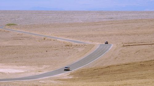 High angle view of cars on road at death valley