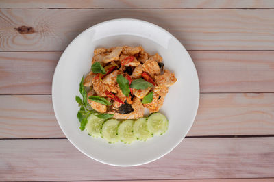 High angle view of breakfast served on table