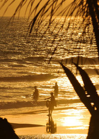 Silhouette people against sea during sunset