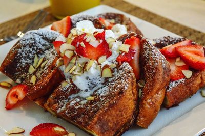 French toast topped with fresh strawberries