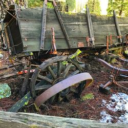 High angle view of abandoned railroad tracks on field