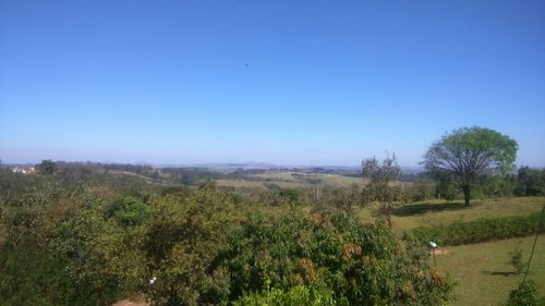 Scenic view of landscape against clear blue sky