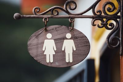 Close-up of restroom sign