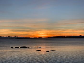 Scenic view of sea against sky during sunrise 