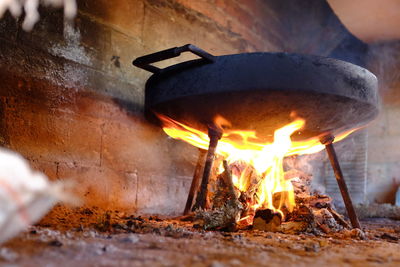 Close-up of fire burning in wood