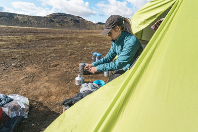 Camping at alftavatn lake