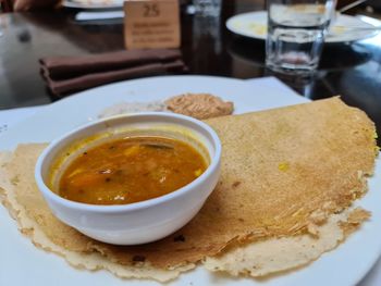 High angle view of meal served in plate