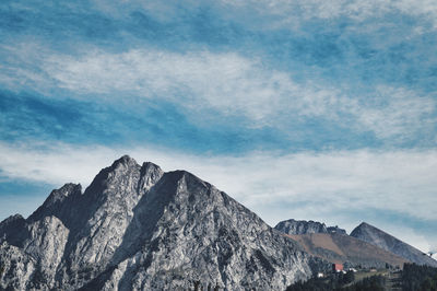 Low angle view of snowcapped mountain against sky