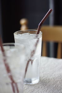 Close-up of ice cream in glass on table